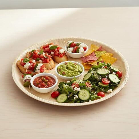 صواني مستديرة من أوراق النخيل للاستعمال مرة واحدة مقاس 14 بوصة (25 قطعة) أطباق تقديم تشبه الخيزران، وألواح للاستعمال مرة واحدة، وأواني طعام صديقة للبيئة لحفلات الزفاف، وتقديم الطعام، والمناسبات in Kuwait