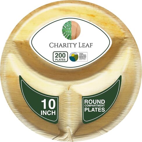 Charity Leaf Compostable 12x10'' Rectangle - 5 Compartment Palm Leaf Dinner Plates (25-pack) | Premium, 100% Natural, Disposable, Heavy Duty | Perfect for Parties, Weddings, BBQs & Catering Events in Saudi Arabia