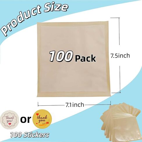 ARREBOL 100 Pack 7.1x7.5 Inch Cookie Bags with Window & Stickers for Packaging, Sealable Grease Resistant Small Brown Paper Bakery Bags for Bread in Kuwait