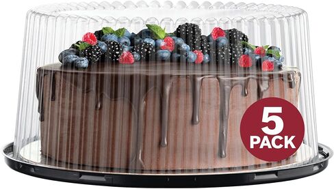 حاملات حاويات كعك بلاستيكية مقاس 10 - 11 بوصة مع أغطية قبة وألواح كيك [5 عبوات] وخادم الكيك | علب / غطاء كعكة مستديرة | حاويات عرض حامل الكيك من 2-3 طبقات للنقل in Kuwait