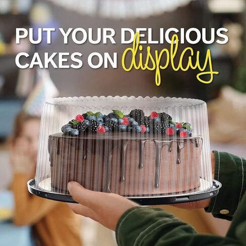 حاملات حاويات كعك بلاستيكية مقاس 10 - 11 بوصة مع أغطية قبة وألواح كيك [5 عبوات] وخادم الكيك | علب / غطاء كعكة مستديرة | حاويات عرض حامل الكيك من 2-3 طبقات للنقل in Kuwait