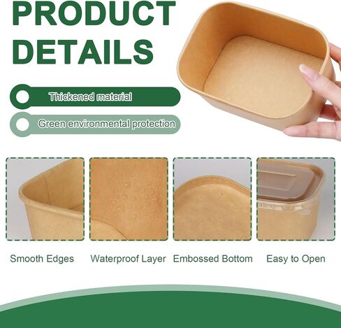 50 Pack 29oz Paper Food Containers【with Lids and Forks】, Disposable Meal Prep Containers, Disposable Food Containers for Leftovers, Salad, Soup, Microwave Freezer Safe for Hot/Cold Use in Saudi Arabia