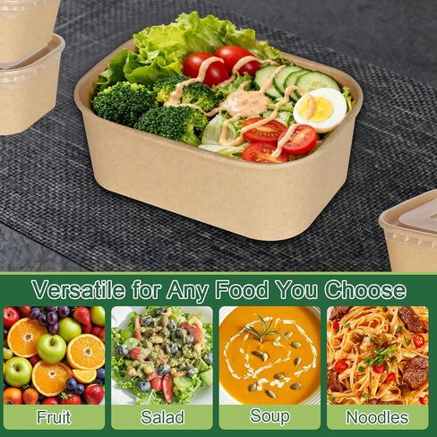 50 Pack 29oz Paper Food Containers【with Lids and Forks】, Disposable Meal Prep Containers, Disposable Food Containers for Leftovers, Salad, Soup, Microwave Freezer Safe for Hot/Cold Use in Saudi Arabia