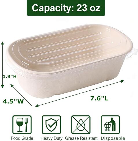 50 عبوة من حاويات إعداد الوجبات للاستعمال مرة واحدة، حاويات طعام بسعة 23 أونصة مع غطاء، تفل قصب آمن للاستخدام في الميكروويف، أوعية تقديم الحساء الورقية للسلطة، وبقايا الطعام، والغداء in Kuwait