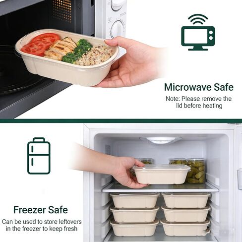 50 عبوة من حاويات إعداد الوجبات للاستعمال مرة واحدة، حاويات طعام بسعة 23 أونصة مع غطاء، تفل قصب آمن للاستخدام في الميكروويف، أوعية تقديم الحساء الورقية للسلطة، وبقايا الطعام، والغداء in Kuwait