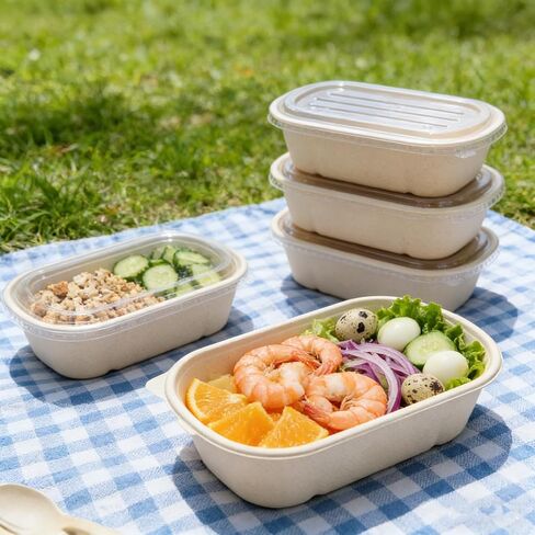 50 عبوة من حاويات إعداد الوجبات للاستعمال مرة واحدة، حاويات طعام بسعة 23 أونصة مع غطاء، تفل قصب آمن للاستخدام في الميكروويف، أوعية تقديم الحساء الورقية للسلطة، وبقايا الطعام، والغداء in Kuwait
