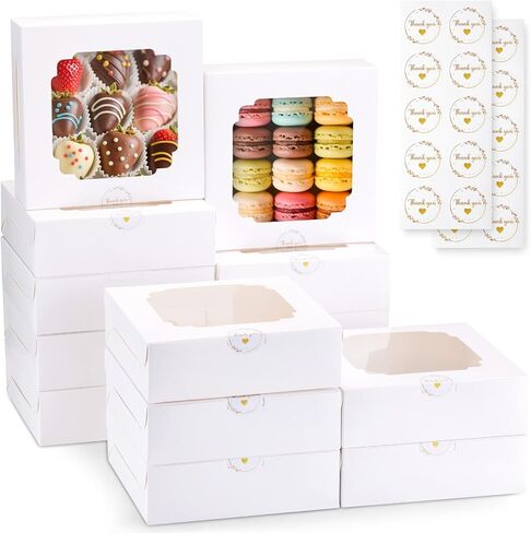 20pcs White Cookie Boxes with Window, 6x6x3 inches Treat Boxes for Dessert, Strawberry, Bakery, Pastry, Candy, Truffle in Saudi Arabia