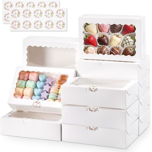 20pcs White Cookie Boxes with Window, 6x6x3 inches Treat Boxes for Dessert, Strawberry, Bakery, Pastry, Candy, Truffle in Saudi Arabia
