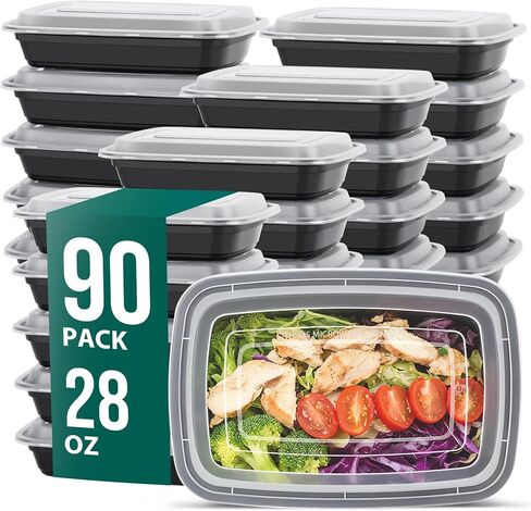 90 عبوة من حاويات أحادية الاستخدام مع أغطية، حاويات إعداد الوجبات، متينة مانعة للتسرب وآمنة للطعام، ميكروويف، مجمد، حاويات تخزين طعام آمنة للاستخدام في غسالة الأطباق مع أغطية سهلة الفتح in Kuwait
