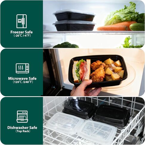 90 عبوة من حاويات أحادية الاستخدام مع أغطية، حاويات إعداد الوجبات، متينة مانعة للتسرب وآمنة للطعام، ميكروويف، مجمد، حاويات تخزين طعام آمنة للاستخدام في غسالة الأطباق مع أغطية سهلة الفتح in Kuwait