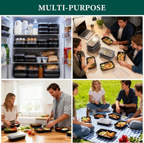 90 عبوة من حاويات أحادية الاستخدام مع أغطية، حاويات إعداد الوجبات، متينة مانعة للتسرب وآمنة للطعام، ميكروويف، مجمد، حاويات تخزين طعام آمنة للاستخدام في غسالة الأطباق مع أغطية سهلة الفتح in Kuwait