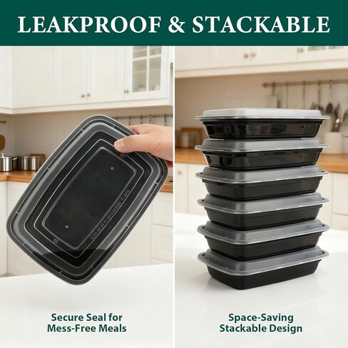 90 عبوة من حاويات أحادية الاستخدام مع أغطية، حاويات إعداد الوجبات، متينة مانعة للتسرب وآمنة للطعام، ميكروويف، مجمد، حاويات تخزين طعام آمنة للاستخدام في غسالة الأطباق مع أغطية سهلة الفتح in Kuwait