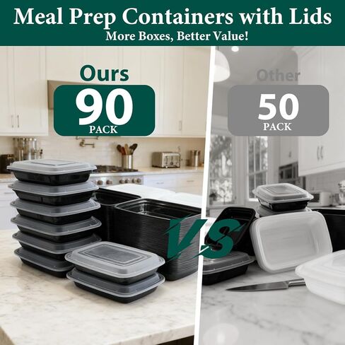90 عبوة من حاويات أحادية الاستخدام مع أغطية، حاويات إعداد الوجبات، متينة مانعة للتسرب وآمنة للطعام، ميكروويف، مجمد، حاويات تخزين طعام آمنة للاستخدام في غسالة الأطباق مع أغطية سهلة الفتح in Kuwait