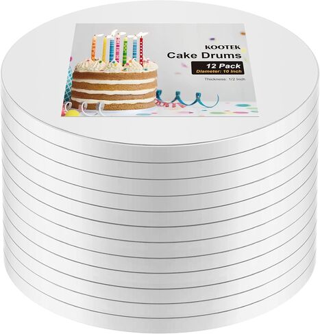 Kootek 12PCS Cake Drums 12 Inch Round, 12in Cake Boards Set, 1/2" Thick Sturdy Cardboard Base for Wedding & Party Desserts, Food Grade for Baking & Decorating, Base para Pastel (White) in Kuwait