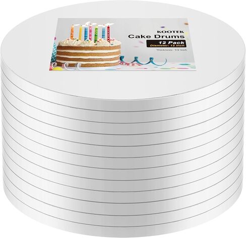 Kootek 12PCS Cake Drums 12 Inch Round, 12in Cake Boards Set, 1/2" Thick Sturdy Cardboard Base for Wedding & Party Desserts, Food Grade for Baking & Decorating, Base para Pastel (White) in Kuwait