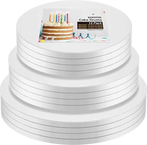 Kootek 12PCS Cake Drums 12 Inch Round, 12in Cake Boards Set, 1/2" Thick Sturdy Cardboard Base for Wedding & Party Desserts, Food Grade for Baking & Decorating, Base para Pastel (White) in Kuwait