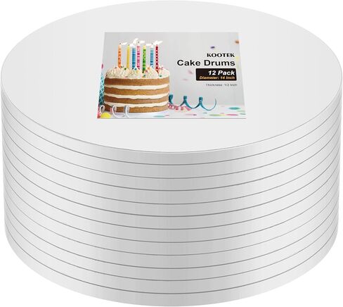 Kootek 12PCS Cake Drums 12 Inch Round, 12in Cake Boards Set, 1/2" Thick Sturdy Cardboard Base for Wedding & Party Desserts, Food Grade for Baking & Decorating, Base para Pastel (White) in Kuwait