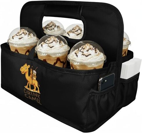 Reusable Drink Carrier with Handle – Durable No-Spill Insulated & Collapsible Beverage Bag with Pockets, Portable Caddy for On-the-Go Delivery, Travel & Car Use (4 Cup Carrier, Black) in Saudi Arabia