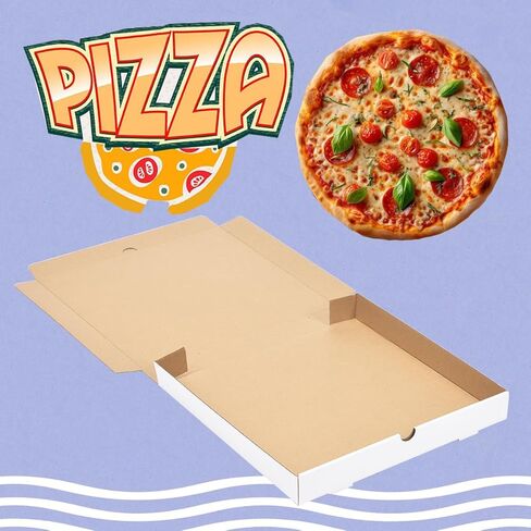 JJO 14X14X2 بوصة 10 عبوات من علب البيتزا المموجة، علب بيتزا من الورق المقوى شديد التحمل، صناديق بيضاء للاستعمال مرة واحدة للبسكويت والفطائر ومفضلات الحفلات والحرف اليدوية in Kuwait