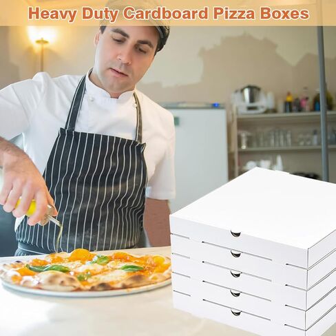 JJO 14X14X2 بوصة 10 عبوات من علب البيتزا المموجة، علب بيتزا من الورق المقوى شديد التحمل، صناديق بيضاء للاستعمال مرة واحدة للبسكويت والفطائر ومفضلات الحفلات والحرف اليدوية in Kuwait