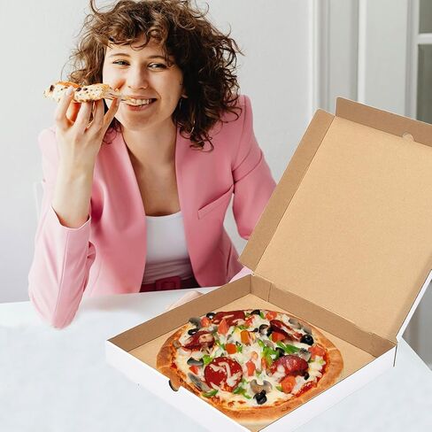 JJO 14X14X2 بوصة 10 عبوات من علب البيتزا المموجة، علب بيتزا من الورق المقوى شديد التحمل، صناديق بيضاء للاستعمال مرة واحدة للبسكويت والفطائر ومفضلات الحفلات والحرف اليدوية in Kuwait