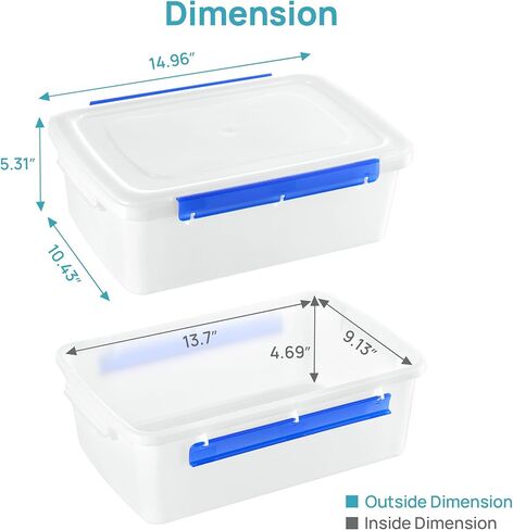 Vtopmart 2 Pack Pizza Dough Proofing Box, Pizza Dough Container with Snap-on Lids, BPA Free Food Storage Containers with Lids and Buckle-Up Latches, Bread Proofing Box Fits 4-6 Balls in Kuwait