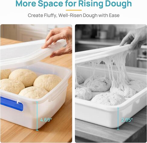Vtopmart 2 Pack Pizza Dough Proofing Box, Pizza Dough Container with Snap-on Lids, BPA Free Food Storage Containers with Lids and Buckle-Up Latches, Bread Proofing Box Fits 4-6 Balls in Kuwait