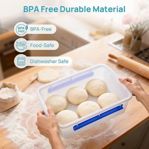 Vtopmart 2 Pack Pizza Dough Proofing Box, Pizza Dough Container with Snap-on Lids, BPA Free Food Storage Containers with Lids and Buckle-Up Latches, Bread Proofing Box Fits 4-6 Balls in Kuwait