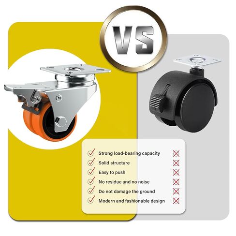 عجلات العجلات، مجموعة عجلات مقاس 2 بوصة مكونة من 4 عجلات شديدة التحمل، ذات عجلتين برتقاليتين من مادة TPE مع فرامل، لوحة دوارة مزدوجة العجلات تستخدم على نطاق واسع في جميع أنواع الأثاث. (4 عبوات) in Kuwait