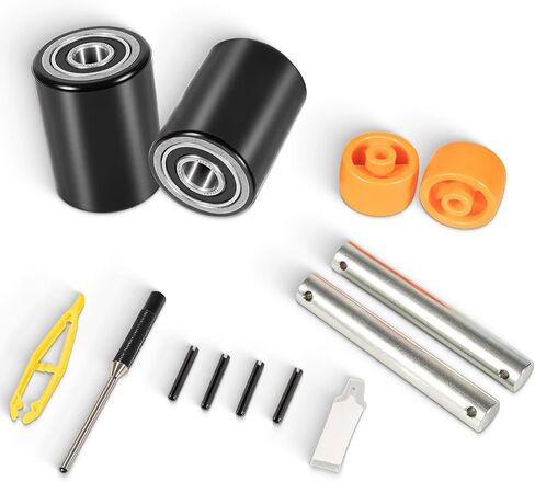 PTH50 Pallet Jack Front Load Wheels Replacement Kit for Crown PTH50 Pallet Jack, Come with Axles, Poly Tread Black with Bearings 20mm in Saudi Arabia