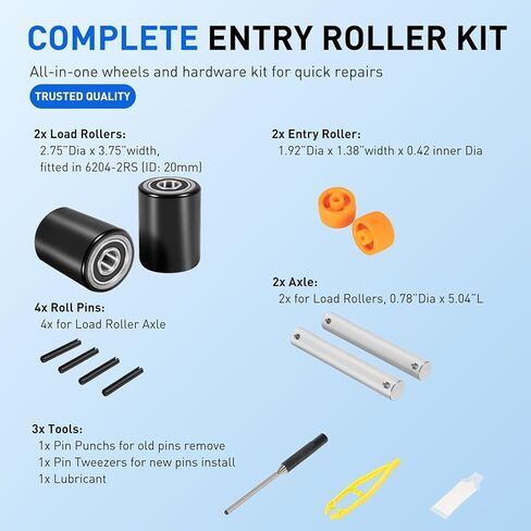 PTH50 Pallet Jack Front Load Wheels Replacement Kit for Crown PTH50 Pallet Jack, Come with Axles, Poly Tread Black with Bearings 20mm in Saudi Arabia