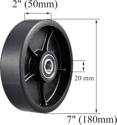Manual Pallet Jack Steering Wheels Set 7 x 2" (180 x 50mm) Poly Tread Black Color,with Bearings pre-installed, includes Fasteners in Kuwait