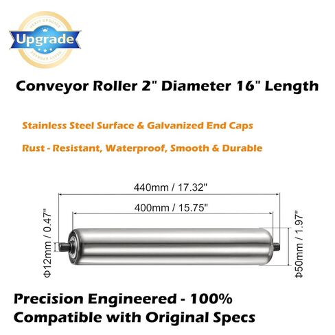 Conveyor Roller 2" Diameter 16" Length, Stainless Steel Gravity Transmission Replacement Part Galvanized End, Silver in Kuwait