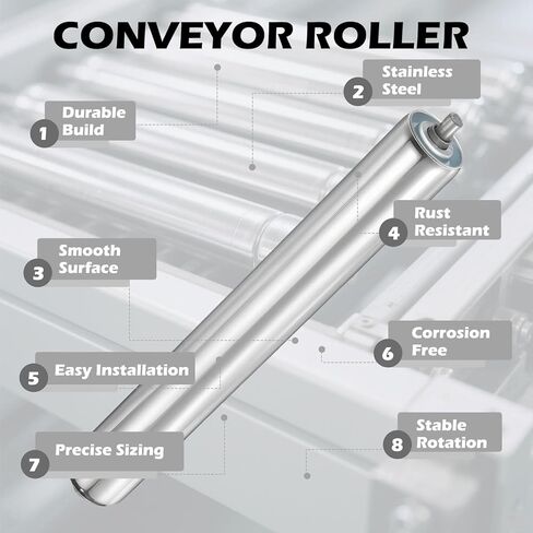Conveyor Roller 2" Diameter 16" Length, Stainless Steel Gravity Transmission Replacement Part Galvanized End, Silver in Kuwait
