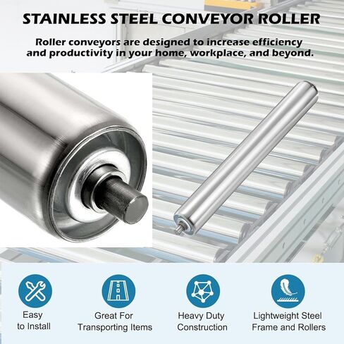 Conveyor Roller 2" Diameter 16" Length, Stainless Steel Gravity Transmission Replacement Part Galvanized End, Silver in Kuwait