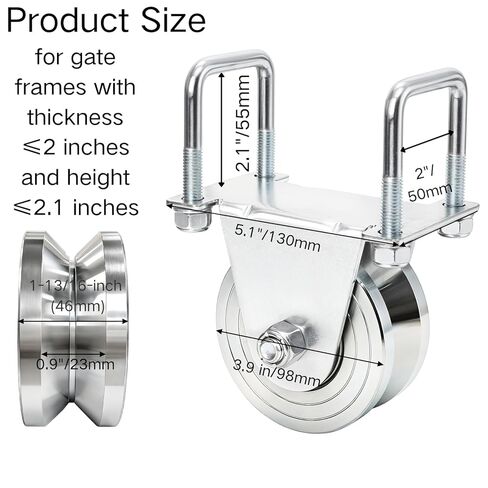 Coloch 4" V Groove Slide Gate Wheel with Dual U-Bolts, Heavy Duty Sliding Gate Wheel with External Mount Bracelet, No Welding Needed for Inverted V-Shape Sliding Rolling Track Gate, Loading 3000lbs in Kuwait
