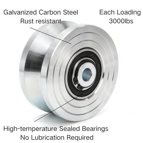 Coloch 4" V Groove Slide Gate Wheel with Dual U-Bolts, Heavy Duty Sliding Gate Wheel with External Mount Bracelet, No Welding Needed for Inverted V-Shape Sliding Rolling Track Gate, Loading 3000lbs in Kuwait
