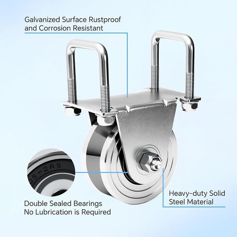 طقم عجلة بوابة منزلقة مقاس 4 بوصات على شكل حرف V، محمل مزدوج محكم الغلق من الفولاذ الصلب شديد التحمل، سعة تصل إلى 3000 رطل، لا يوجد لحام مناسب لبوابات المسار المنزلقة المقلوبة على شكل حرف V in Kuwait