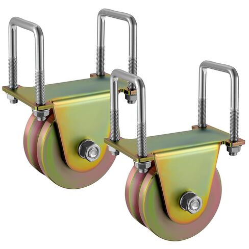 عجلة بكرات بوابة منزلقة مقاس 4 بوصات 2 حزمة عجلة منزلق الأخدود على شكل حرف V عرض 1-3/4 بوصة مع دعامة على شكل حرف U ورافعات حبل متينة مزدوجة التحمل بسعة 3000 رطل مع براغي in Kuwait