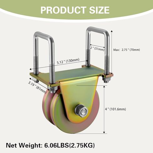 عجلة بكرات بوابة منزلقة مقاس 4 بوصات 2 حزمة عجلة منزلق الأخدود على شكل حرف V عرض 1-3/4 بوصة مع دعامة على شكل حرف U ورافعات حبل متينة مزدوجة التحمل بسعة 3000 رطل مع براغي in Kuwait