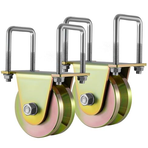 عجلة بكرات بوابة منزلقة مقاس 4 بوصات 2 حزمة عجلة منزلق الأخدود على شكل حرف V عرض 1-3/4 بوصة مع دعامة على شكل حرف U ورافعات حبل متينة مزدوجة التحمل بسعة 3000 رطل مع براغي in Kuwait