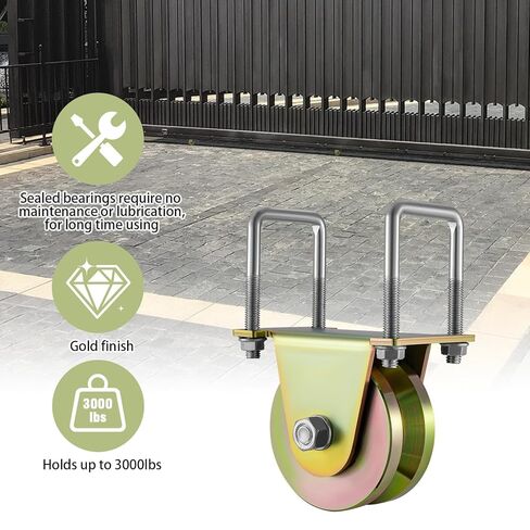 عجلة بكرات بوابة منزلقة مقاس 4 بوصات 2 حزمة عجلة منزلق الأخدود على شكل حرف V عرض 1-3/4 بوصة مع دعامة على شكل حرف U ورافعات حبل متينة مزدوجة التحمل بسعة 3000 رطل مع براغي in Kuwait