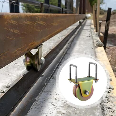 عجلة بكرات بوابة منزلقة مقاس 4 بوصات 2 حزمة عجلة منزلق الأخدود على شكل حرف V عرض 1-3/4 بوصة مع دعامة على شكل حرف U ورافعات حبل متينة مزدوجة التحمل بسعة 3000 رطل مع براغي in Kuwait