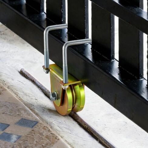 عجلة بكرات بوابة منزلقة مقاس 4 بوصات 2 حزمة عجلة منزلق الأخدود على شكل حرف V عرض 1-3/4 بوصة مع دعامة على شكل حرف U ورافعات حبل متينة مزدوجة التحمل بسعة 3000 رطل مع براغي in Kuwait