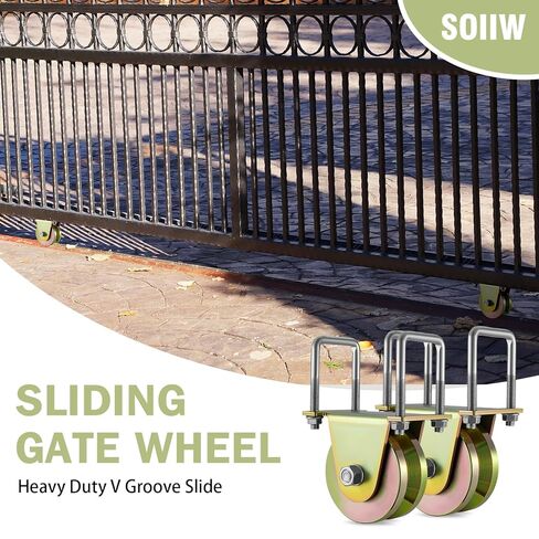 عجلة بكرات بوابة منزلقة مقاس 4 بوصات 2 حزمة عجلة منزلق الأخدود على شكل حرف V عرض 1-3/4 بوصة مع دعامة على شكل حرف U ورافعات حبل متينة مزدوجة التحمل بسعة 3000 رطل مع براغي in Kuwait