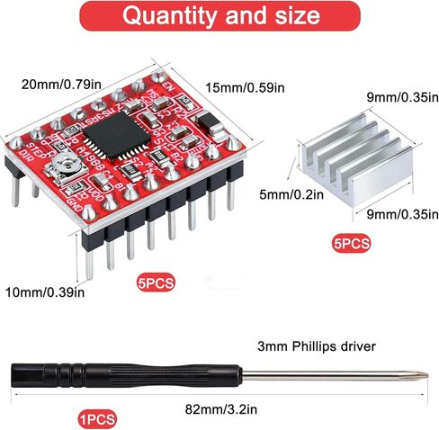 5pcs A4988 Stepper Motor Driver Module with Heat Sink Compatible with 3D Printer Arduino in Kuwait