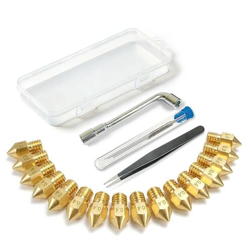 3D Printer Nozzle Kit, 16PCS MK8 Brass Nozzles 0.2/0.4/0.6/0.8/1.0mm with Wrench, Tweezers, Cleaning Needles & Storage Box, Compatible with Ender 3/Pro, CR-10 Series in Saudi Arabia