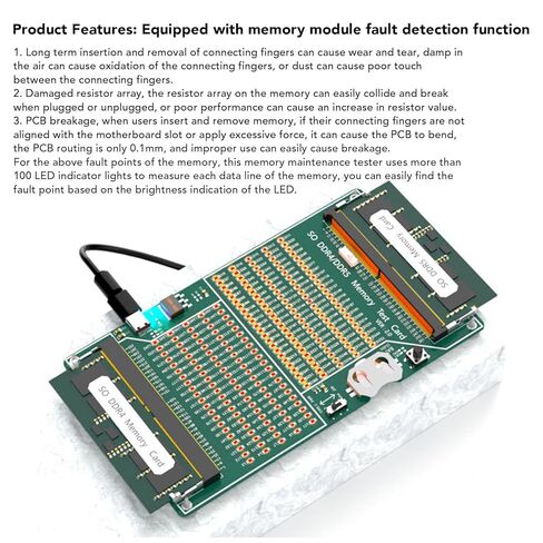 جهاز اختبار ذاكرة DDR4 DDR5 مع ضوء، بطاقة اختبار ذاكرة الوصول العشوائي DDR4 مناسبة للكمبيوتر المحمول وخادم سطح المكتب، استكشاف أخطاء الأجهزة وإصلاحها بسهولة، طاقة البطارية أو كابل النوع C in Saudi Arabia