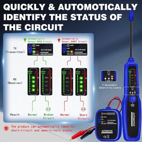 جهاز تتبع أسلاك السيارات الكهربائية المفتوحة والقصيرة، جهاز اختبار الدائرة الكهربائية، جهاز كشف الأعطال، عدة مسبار كابل الحبر، اختبار استمرارية تعقب الأسلاك لتيار مستمر 6-42 فولت in Kuwait