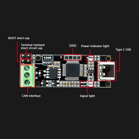 دعم محول وحدة تحليل CANable 2.0 USB إلى CAN، معالج ARM Cortex M4 عالي الأداء، متوافق مع المنصات القائمة على ARM لـ RasPi، in Kuwait